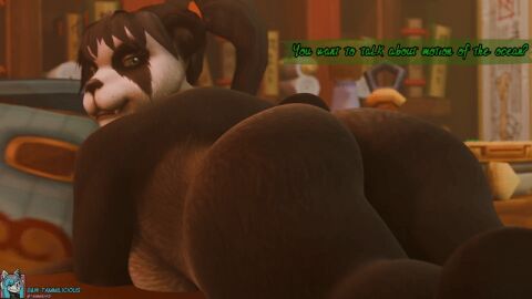 1girls 3d 3d_animation animated ass ass_focus bear blizzard_entertainment butt_focus dialogue digital_media_(artwork) female giant_panda looking_at_viewer looking_back mammal multicolored_body pandaren shaking_ass shaking_butt solo solo_focus tammilicious warcraft world_of_warcraft