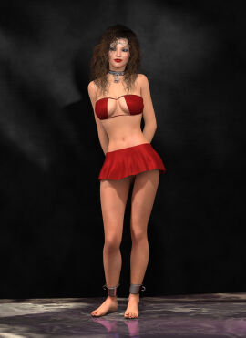 1girls 3d arms_behind_back bra brown_hair female horpheu miniskirt original red_bra red_skirt skirt slave_lisha