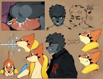 absurd_res anthro anthro_on_anthro anus ass balls bodily_fluids canid canine canis cum cum_inside dialogue domestic_dog duo eyewear female female_penetrated floatzel from_front_position fur generation_4_pokemon genital_fluids genitals glasses goon_(goonie_san) goonie-san grey_body grey_fur hi_res interspecies male male/female male_penetrating male_penetrating_female mammal mating_press nintendo orange_body orange_fur penetration pokemon pokemon_(species) pokemon_trainer pokephilia sex short_tail sketch_page tail text vaginal vaginal_insertion vaginal_penetration vaginal_sex