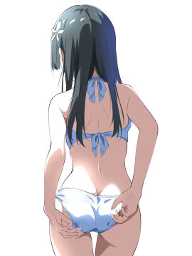 1girls absurd_res absurdres ass ass_cleavage ass_crack back back-tie_bikini back_view bare_armpits bare_arms bare_back bare_hands bare_hips bare_legs bare_midriff bare_shoulders bare_skin bare_thighs bare_torso bikini bikini_bottom bikini_only bikini_top black-haired_female black_hair blue_bikini blue_bikini_bottom blue_bikini_only blue_bikini_top blue_string_bikini blue_swimsuit blue_swimwear borgbutler breasts butt_crack elbows female female_focus female_only fingernails fingers flower flower_hair_ornament flower_on_head hair_ornament half_naked high_resolution high_school_student highres legs light-skinned_female light_skin long_hair naked naked_female nude nude_female saten_ruiko schoolgirl shoulders simple_background skinny skinny_female skinny_waist slender_body slender_waist slim_female slim_waist solo standing straight_hair string_bikini swimsuit swimwear teenage_female teenager thick_thighs thigh_gap thighs thin_waist to_aru_kagaku_no_railgun to_aru_majutsu_no_index upper_body white_background wide_hips young