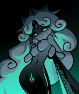 absurd_res black_background black_pearl_cookie blue_eyes cookie cookie_run cookie_run_kingdom evil_grin evil_smile female female_focus female_only focus_on_pussy humanoid leash merfolk mermaid mermaid_girl mermaid_tail monster monster_girl oiled oiled_skin presenting_pussy pussy shiny_skin solo solo_focus twitter_username villweewee