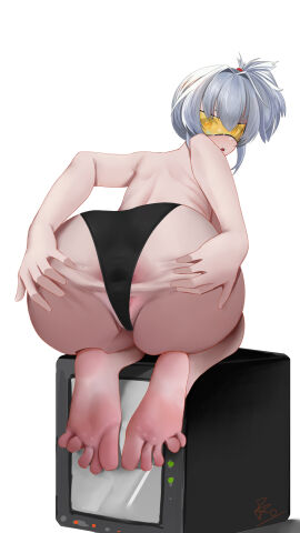 1girls ass ass_focus ass_up asshole bao_(pixiv_99415611) barefoot big_ass big_breasts black_underwear breasts female female_focus female_only goggles goggles_on_face hoyoverse large_breasts legs looking_at_viewer looking_behind ponytail pussy sitting sitting_on_tv soldier_11 solo solo_female solo_focus spread_anus spread_ass spread_butt spread_pussy spreading thick_ass thick_thighs thighs tinted_eyewear tv underwear white_background white_hair zenless_zone_zero