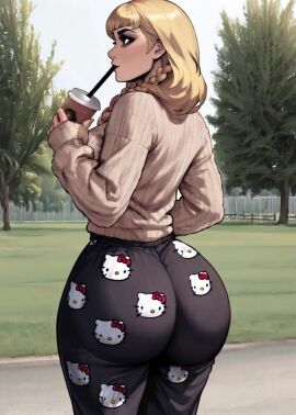 ai_art ai_generated big_ass boba_tea caked_up caption dialogue female female_focus female_only hello_kitty_girl huge_ass original_character phizben story tagme video word_balloon