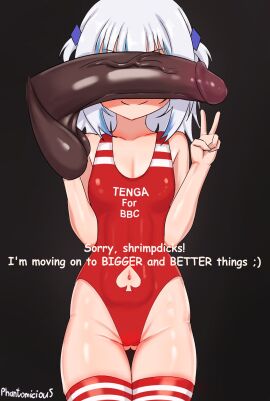 1boy 1girls ;) big_penis blue_hair breasts cant_see_the_haters dark-skinned_male dark_skin female gawr_gura hairclip hololive hololive_english hololive_myth interracial legwear male ntr one-piece_swimsuit peace_sign penis penis_awe penis_on_face penis_over_eyes phantomicious qos qos_clothing queen_of_spades red_swimsuit shark_girl short_hair small_breasts small_penis_humiliation stockings striped_legwear swimsuit tenga tenga_outfit thighhighs twintails two-tone_hair virtual_youtuber white_hair