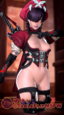 1girls 3d alternate_costume asian asian_female breasts female marvel marvel_comics marvel_rivals nipples partially_clothed psylocke psylocke_(sai)_(blood_kariudo) purple_hair pussy solo tableflipnsfw