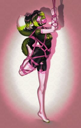 anthro arh arms_tied armwear black_body blindfold bondage bound breasts buttplug_in_pussy canid canine chains clothing collar dipstick_tail ears_down elbow_gloves feet female fluffy fluffy_tail foot_on_butt fox gag gloves handwear harness harness_gag heart_background hi_res highlights_(coloring) holidays leg_tied legwear mammal markings muzzle_(object) neon_(the_furry_ninja) nipples on_display on_one_leg pivoted_ears plug_(sex_toy) pussy restraints rope rope_bondage rope_harness sex_toy solo spots standing tail tail_bondage tail_markings tail_tied thigh_highs twintails vaginal_plug valentine's_day