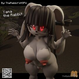 1girls 3d 3d_(artwork) big_breasts black_bow black_hair black_ribbon blunt_bangs breasts claw_pose completely_nude female glowing_eyes hands_up large_areolae long_hair looking_at_viewer mobian_(species) nipples nude rabbit rabbit_ears red_eyes solo solo_female sonic_(series) sonic_oc sonic_the_hedgehog_(series) therabbitsnsfw thick_thighs wide_hips yama_the_rabbit_(kinopikogaming)