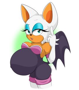 1girls anthro breasts female middle_finger pregnant pregnant_female rouge_the_bat sonic_(series) spaceseacow