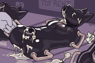 4_missing_limbs amputee anonymous_character anthro ass bodily_fluids canid canine canis cum cum_in_ass cum_in_mouth cum_inside disability drone faceless gay genital_fluids handle hi_res latex limbless living_toy male malesub mammal no_limbs null public sharksfin solo submissive_male wolf yaoi