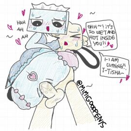 ass_focus ass_up big_ass dandy's_world female female_penetrated goob_(dandy's_world) grabbing heart-shaped_pupils precum pussy sex sweat text tisha_(dandy's_world) vaginal_penetration whiteboardfox