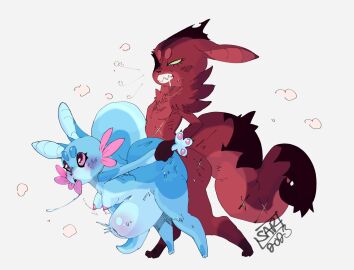 1futa 1girls 2024 ambiguous_penetration anthro artificer_(rain_world) ass big_ass big_penis breasts claws female futa_on_female futanari green_eyes hi_res intersex male male/female nikinazu penis pink_eyes prison_guard_position rain_world rivulet_(rain_world) scars sharp_teeth simple_background slugcat steam stomach_bulge sweat tail teeth thighs tongue