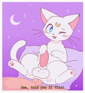 a_cat_is_fine_too anal anal_sex artemis_(sailor_moon) balls bishoujo_senshi_sailor_moon domestic_cat felid feline felis feral feral_focus feral_penetrated fluffydasher gay genitals head_out_of_frame hi_res human human_on_feral human_penetrating human_penetrating_feral interspecies lying male male/male male_penetrated male_penetrating male_penetrating_male mammal on_back one_eye_closed penetration sex talking_to_another talking_to_partner yaoi zoophilia