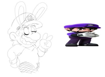 1boy belly_bulge bulge bulge_through_clothing bunny_ears bunnysuit evil eyeshadow funny grin hat joke male male_only meme moustache no_color old_art p64official plump polygon_64 reference_image seductive sketch smg3 smg4 white_background wink winking_at_viewer xd