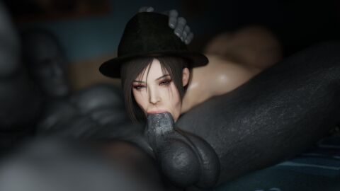 1boy 1girls 3d ada_wong ada_wong_(adriana) balls black_hair blowjob capcom deep_penetration deepthroat fedora fellatio female grey_body hat headwear male medium_hair monster monster_on_female mr_x oral oral_penetration oral_sex resident_evil resident_evil_2 resident_evil_2_remake stephanie23 straight tyrant