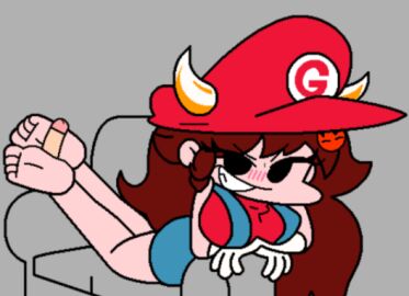 feet feet_up female foot_fetish footjob footjob_from_behind friday_night_funkin friday_night_funkin_mod girlfriend_(friday_night_funkin) mario_(cosplay) mario_(series) marios_madness on_stomach poorly_drawn reverse_footjob solejob traced