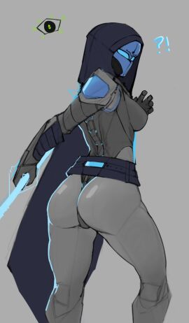 1girls 1other ?! ambiguous_gender armor armored_female ass ass_focus breasts destiny_(game) destiny_2 faceless faceless_character faceless_female female female_focus ghost_(destiny) guardian_(destiny) helmet hunter_(destiny) leotard looking_at_viewer looking_back looking_back_at_viewer mask masked masked_female melee_weapon sideboob spl4ts tagme thick thick_ass thick_thighs tight_clothes tight_clothing weapon