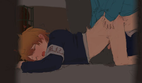 2boys ass ass_up bent_over bent_over_table blonde_hair blush blush_lines boys_love female from_behind from_behind_position gay heart-shaped_pupils hidden_sex holding_hips kamishiro_rui male moaning open_mouth pounding_ass project_sekai purple_hair ruikasa saliva school school_uniform schoolboy straight students tenma_tsukasa uniform young