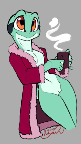 1girls amphibian anthro bathrobe breasts clothing container cuntboy cup curvy_figure featureless_breasts featureless_chest female flat_chest frog frog_boy genitals green_body hi_res hinato_(wayesh) intersex leaning membrane_(anatomy) mug multicolored_body navel open_bathrobe orange_eyes original original_character pinup pose pupils pussy robe signature smile solo square_pupils standing steam tail true_flat_chest two-tone_body wayesh webbed_hands white_body