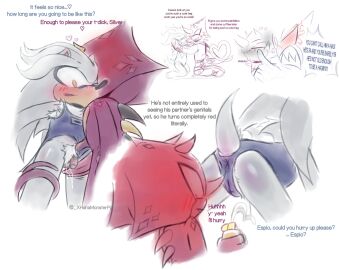 angry animal_genitalia animal_penis anthro anus armpit_hair blush bodily_fluids body_hair chameleon clenched_teeth clitoris clothing clothing_aside cuntboy dialogue espio_the_chameleon eulipotyphlan genital_fluids genitals group hedgehog hi_res horn intersex intersex/male kneeling lizard male mammal penis pubes pussy red_eyes reptile scalie sega sharp_teeth silver_the_hedgehog sonic_(series) sonic_the_hedgehog_(series) swimwear swimwear_aside tail tail_coil tail_wrapped_around_leg teasing teeth trio vaginal_fluids vulva xx_hahamonsterpp_xx