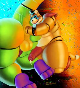 alligator alligator_tail alligatorid alligatorid_humanoid animatronic anthro anthro_male bear biceps big_ass black_nails blue_eyes blue_nails bowtie clawed_fingers claws crocodile crocodile_tail crocodilian crocodylid eye_wear face_paint facial_markings fingerless_gloves fisting five_nights_at_freddy's five_nights_at_freddy's:_security_breach fnaf gay gay_sex glamrock_freddy_(fnaf) green_body green_scales green_skin long_nails looking_pleasured lucivire machine male male/male male_only mohawk mohawk_(hairstyle) montgomery_gator_(fnaf) muscles muscular muscular_anthro muscular_body muscular_furry muscular_male non_human penis pink_penis precum red_eyes red_hair reptile reptile_humanoid robot robot_anthro robot_humanoid scales scalie scottgames shades sharp_teeth shoulder_pads spiked_bracelet spikes spotted_body star_shades steel_wool_studios sunglasses tail_markings tan_body tongue_out top_hat two-tone_body ursid ursid_humanoid ursine yellow_body yellow_scales yellow_skin