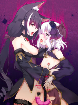 2girls after_kiss animal_ear_fluff animal_ears areolae belly_button black_hair breasts breasts_out cat_ears cat_girl catgirl censored clothed corrupted corruption dildo dildo_in_pussy dildo_penetration double_dildo double_sided_dildo dripping dripping_pussy ear_piercing earrings eyeshadow female female/female female_focus female_only female_pubic_hair hair_accessory heart heart-shaped_pupils karyl_(princess_connect!) kokkoro_(princess_connect!) kyaru_(princess_connect) lesbian long_hair navel navel_piercing nipple_piercing nipples okuri_banto open_mouth piercing pointy_ears ponytail princess_connect! princess_connect!_re:dive pubic_hair pubic_tattoo pussy pussy_juice pussy_juice_drip red_eyes revealing_clothes saliva saliva_drip saliva_string saliva_trail sex_toy sex_toy_in_pussy sex_toy_penetration sharing_dildo short_hair tattoo thighhighs thighs tongue tongue_out white_hair white_hair_stripe yuri