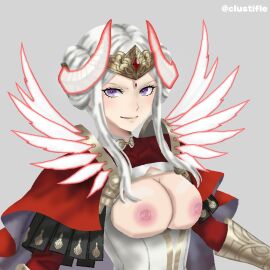 1girls breasts breasts_out clustifle edelgard_von_hresvelg feathers female fire_emblem fire_emblem:_three_houses fire_emblem_heroes nipples official_alternate_costume red_glow solo solo_female
