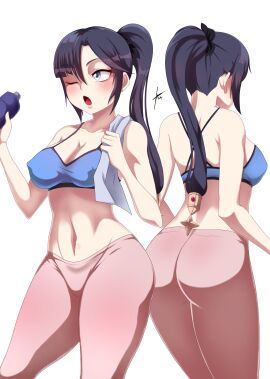 athletic athletic_female big_breasts blush breasts female female_only genshin_impact gym mona_(genshin_impact) sweat tobyllitos