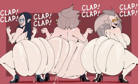 3girls areolae ass ass_clapping ass_to_ass big_ass big_breasts black_hair breasts bubble_ass bubble_butt clapping_cheeks crouching eda_clawthorne family fat_ass female female_only gilf glasses grey_hair gwendolyn_clawthorne heels hoovedleader huge_ass large_ass lilith_clawthorne long_hair looking_at_viewer looking_back massive_ass mature mature_female nipples nude nude_female shoes smile squatting sweat sweaty_ass sweaty_body the_owl_house thick_ass thick_thighs twerking wide_hips