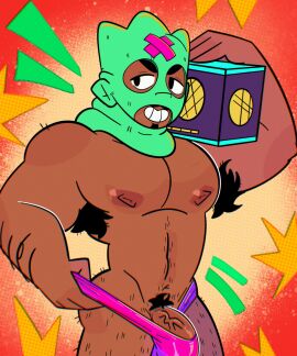 ass bara big_ass big_nipples big_pecs big_penis black_hair brawl_stars cock cody_lane dark_skin erection exposed_pecs fat_ass gay hair huge_ass huge_butt huge_cock huge_nipples huge_pecs male muscular muscular_male nipples ollie_(brawl_stars) pecs penis provocative pubic_hair solo yaoi