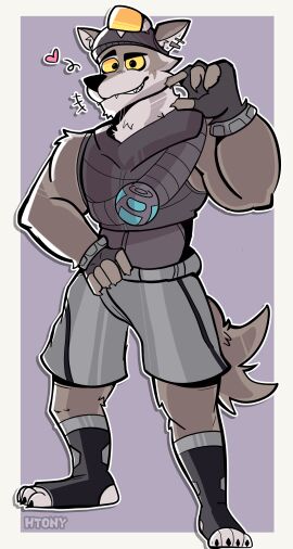 anthro bara bare_shoulders canid canine canis furry furry_male kyroshiba male wendell_(fortnite) wolf yaoi