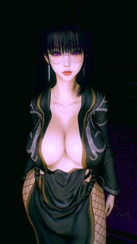 1girls 3d 4k asian asian_female bed bedroom big_breasts black_hair breasts breasts_bigger_than_head chromatic_aberration crashbanditkut dress earrings female female_focus fishnet_stockings fishnets glasses hair hi_res high_resolution highres light-skinned_female light_skin lips long_hair looking_at_viewer necklace original original_character purple_eyes solo spiral_eyes unique_eyes virt-a-mate virtamate