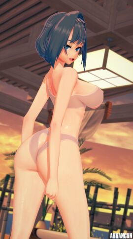1girls arrancon ass ass_focus blue_eyes blue_hair blue_hair_female half-dressed half_naked half_naked_female hololive hololive_english ouro_kronii pose posing solo_female