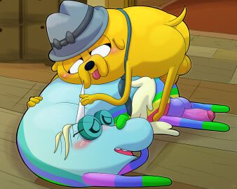 adventure_time anal anal_sex anthro balls blue_body blush bob_rainicorn canid canine canis cartoon_network clothed clothing domestic_dog duo equid equine eye_contact genitals hi_res horn joshua_the_dog leothelionel looking_at_another male male/male mammal multicolored_body mythological_creature mythological_equine mythology nude on_ground partially_clothed penetration penis rainbow_body rainicorn simple_background slightly_chubby slightly_chubby_male tail unicorn yellow_body