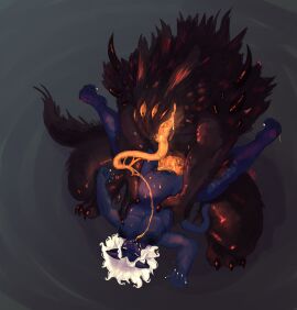 absurd_res anthro areola arthropod big_penis blush bodily_fluids breasts claws digital_media_(artwork) drooling duo felid feline felis female female_penetrated french_kissing from_front_position fur genital_fluids genitals grabbing_sides hair hi_res huge_cock humanoid insects kissing lepidopteran looking_pleasured lying male male/female male_penetrating mammal missionary_position monster monstrous_humanoid muscular muscular_male navel nipples nude on_back open_mouth penetration penile penile_penetration penis precum red_breadd saliva saliva_string sex simple_background smile spread_legs spreading tail teeth thick_thighs tongue tongue_out vaginal_penetration vulva