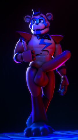 3d abs animatronic anthro balls bear big_balls black_background black_bow_tie bow_tie checkered checkered_floor clothing digital_media_(artwork) eyebrows five_nights_at_freddy's five_nights_at_freddy's:_security_breach genitals gesture glamrock_freddy glamrock_freddy_(fnaf) hand_gesture hat headgear headwear hi_res humanoid_genitalia humanoid_penis long_penis machine male male_only mammal penis pointing raised_eyebrow raised_finger raised_index_finger robot robot_anthro scottgames simple_background solo source_filmmaker_(artwork) steel_wool_studios top_hat vincead