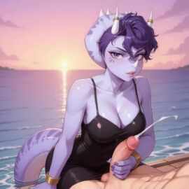 1boy 1boy1girl 1girls ai_generated bracelet breasts cum day dress ejaculation erection female handjob jewelry lips looking_at_viewer male ocean outdoors parted_lips penis pov projectile_cum snoot_game solo_focus straight tagme trish veins video water