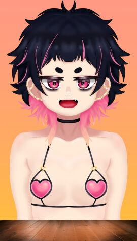 1girls bags_under_eyes bare_shoulders bikini bikini_top bikini_top_only bitch bitchy black_choker breasts choker circle_eyebrows collarbone colored_inner_hair dark_blue_hair ear_piercing earrings eddarxart fang_out fangs female food gold_earrings gradient_background grin gyaru gyaru_gal he_asked_for_no_pickles heart heart_bikini ichigo_lemonade indie_virtual_youtuber meme multicolored_hair naughty_face oerba_yun_fang open_mouth pickle piercing piercings pink_eyes pink_hair pov pov_across_table pov_eye_contact sandwich sexually_suggestive simple_background small_breasts smaller_female smug solo streaked_hair subway_(franchise) table tired tired_eyes tired_look two-tone_hair upper_body virtual_youtuber