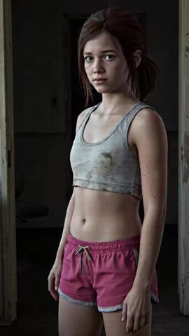 ai_generated crop_top ellie_(the_last_of_us) ellie_williams little_girl naughty_dog shorts showing_panties tagme tlou video