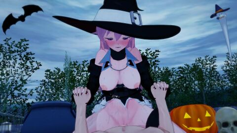 1boy 1girls 3d animated breasts breasts_out cowgirl_position female_focus halloween halloween_costume halloween_decoration halloween_pumpkin halloween_theme koikatsu large_breasts light-skinned_female light-skinned_male light_skin long_hair phase_connect phase_euphoria pink_hair runie_ruse sex tagme vaginal_penetration vaginal_sex video virtual_youtuber vtuber witch_costume witch_hat