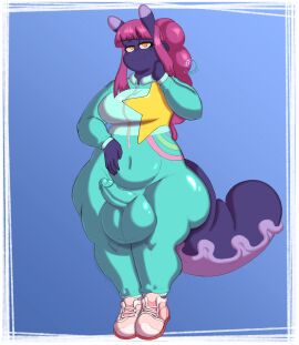 absurd_res antennae_(anatomy) anthro ass balls bangs belly big_ass big_balls big_butt big_tail braided_hair braided_ponytail breasts clothed clothing colored condom condom_suit eyelashes female fingers footwear foreskin futanari gastropod genitals hair hi_res intersex long_hair looking_at_viewer looking_pleasured lunalust mollusk navel oversized_balls pear-shaped_figure penis ponytail racing racing_suit sexual_barrier_device shaded shoes simple_background slug small_breasts small_penis snail sneakers solo tail thick_thighs tight_clothing uncircumcised wide_hips wrynn_(lunalust)