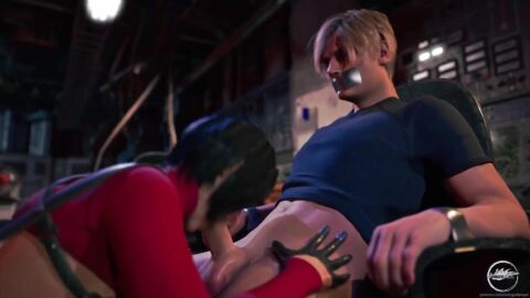 ada_wong ada_wong_(adriana) asian asian_female big_cock big_penis black_hair_female blonde-haired_male blowjob deepthroat deepthroat_no_hands gagging gagging_noise gagging_on_penis hands_on_belly hands_on_legs interracial leon_scott_kennedy light-skinned_male oral partially_clothed partially_clothed_female partially_clothed_male resident_evil restrained restrained_arms restrained_male sitting_on_chair sucking sucking_cock sucking_noises sucking_penis tagme taped_mouth throat_noise trying_to_resist video wingedangel