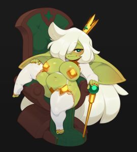 armwear breasts casual female footwear goblin goblin_female green_skin handwear handwear_and_footwear_only huffslove huge_breasts legwear nipple_pasties original original_character pussy pussy_pasty regina_(huffslove) shortstack tagme white_hair