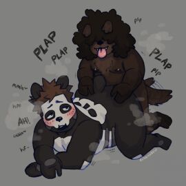 all_fours anal anal_sex anthro ass bear black_body black_fur black_hair blush breasts brown_body brown_fur brown_hair caesar_(ectomellow) canid canine doggy_style duo ectomellow from_behind_position fur giant_panda hair hand_on_ass hand_on_butt hi_res male male/male male_only male_penetrated male_penetrating male_penetrating_male mammal nipples nude open_mouth overweight overweight_anthro overweight_male penetration penile penile_penetration penis sex simple_background skelly_(ectomellow) skull_symbol slightly_chubby smile steam tail tail_motion tailwag tongue tongue_out white_body white_fur