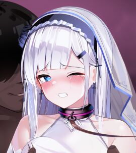 1girls blue_eyes blush breasts bridal_veil collar crying crying_with_eyes_open earrings endured_face faceless_male female groping heart-shaped_pupils leash long_hair male medium_breasts nichita777 original original_character tears white_hair yurishia_(nichita777)