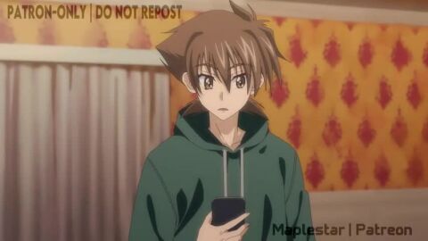 1boy1girl akeno_himejima animated anime anime_screencap blowjob blue_eyes brown_eyes brown_hair caught chimney genitals groping high_school_dxd maplestar pole_dancing red_hair rias_gremory santa_hat stuck_in_chimney swallowing tagme teasing video