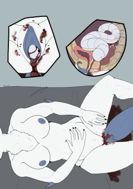 2024 5_fingers absol ambiguous_gender anatomical_diagram anthro areola arm_spikes bedding black_eyes blood_from_pussy blood_in_pussy blood_on_body blood_on_fur blood_on_tail blood_on_thigh blood_pool blood_stain blue_areola blue_nipples blue_pussy blue_spikes blue_tail bodily_fluids breasts chest_tuft claws clitoral_hood clitoris close-up creature_inside cutaway elbow_spikes faceless_anthro faceless_character faceless_female female feral fingers flat_colors fur gaping gaping_pussy generation_3_pokemon generation_5_pokemon genital_close-up genitals gore guro guts half_body hand_on_belly hand_on_leg hand_on_thigh hi_res hysterectomy internal intestines jamesalesto labia_minora large_intestines lying mammal marine neck_tuft necro_(artist) nintendo nipples nude on_back oophorectomy organs parasite pokemon pokemon_(species) pokemorph pussy pussy_close-up signature sleeping spikes spikes_(anatomy) spread_legs spreading symbiotic tail tuft tynamo unnamed_character urethra vaginal_blood