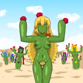 after_transformation alice_margatroid arrashi black_hair blue_hair cactus desert female female_only fully_clothed green_body hairy_pussy japanese_text marisa_kirisame narumi_yatadera nipple_piercing nipples patchouli_knowledge piercing plant_transformation post-transformation pubic_hair purple_hair pussy reisen_udongein_inaba seiga_kaku spikes tagme tenshi_hinanawi touhou transformation unshaved_pussy yellow_hair