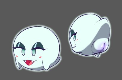 1girls 2024 blush boo_(mario) eyelashes eyeliner female female_only floating ghost ghost_girl looking_back plump_labia presenting_pussy puffy_pussy pussy red_blush rippledvoice self_upload solo_female super_mario_bros. teeth vagina