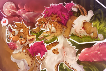 anatomically_correct anatomically_correct_genitalia animal_genitalia animal_penis animal_pussy anus aode_(asonix) ass bite blush bodily_fluids breath brown_body brown_fur cheetah claws closed_eyes cum cum_in_pussy cum_in_uterus cum_inside cum_on_penis cum_on_pussy duo erection exclamation_point fangs felid feline feline_genitalia feline_penis feline_pussy fellatio female female_penetrated feral feral_on_feral feral_penetrated feral_penetrating feral_penetrating_feral fewiesh fluffy from_behind_position fur genital_fluids genitals grass heart_symbol hi_res internal jjsabre lion looking_at_another looking_back looking_back_at_another looking_pleasured male male/female male_penetrating male_penetrating_female mammal mane markings moan motion_lines mounting narrowed_eyes neck_bite one_eye_closed onomatopoeia open_mouth oral orgasm orgasm_face outside outside_sex pantherine pawpads paws penetration penile penile_spines penis plant presenting presenting_hindquarters pussy rough_sex saliva scruff_bite sex shaking sound_effects spots spotted_body spotted_fur swallowing tail tail_tuft teeth text tongue tremble_spikes trembling tuft uterus vaginal_penetration white_body white_fur
