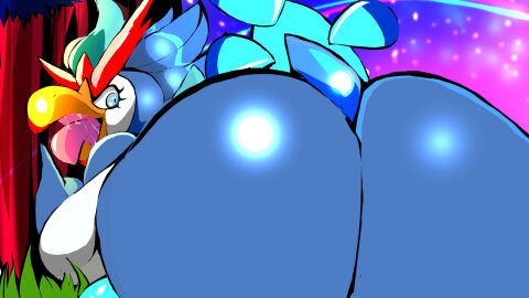 2d anthro anthro_only ass avian big_ass furry looking_back nintendo open_mouth pokemon pokemon_(species) quaquaval saliva sloppydragons tagme